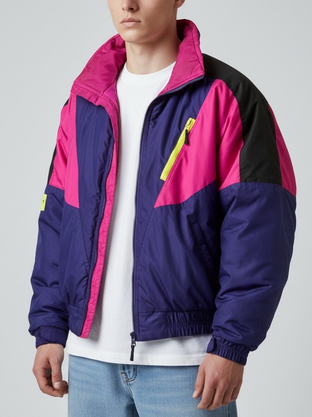 Vintage 90s Obermeyer Purple, Pink & Black Colorblock Ski Jacket Sz L
